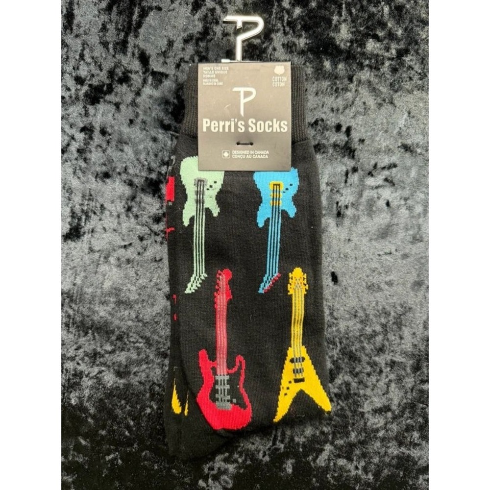 Perri's Socks Men's Electric Guitar Crew Socks Black Multicolor 7-12 NWT